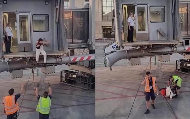 El momento en el que el hombre salta a la pista.