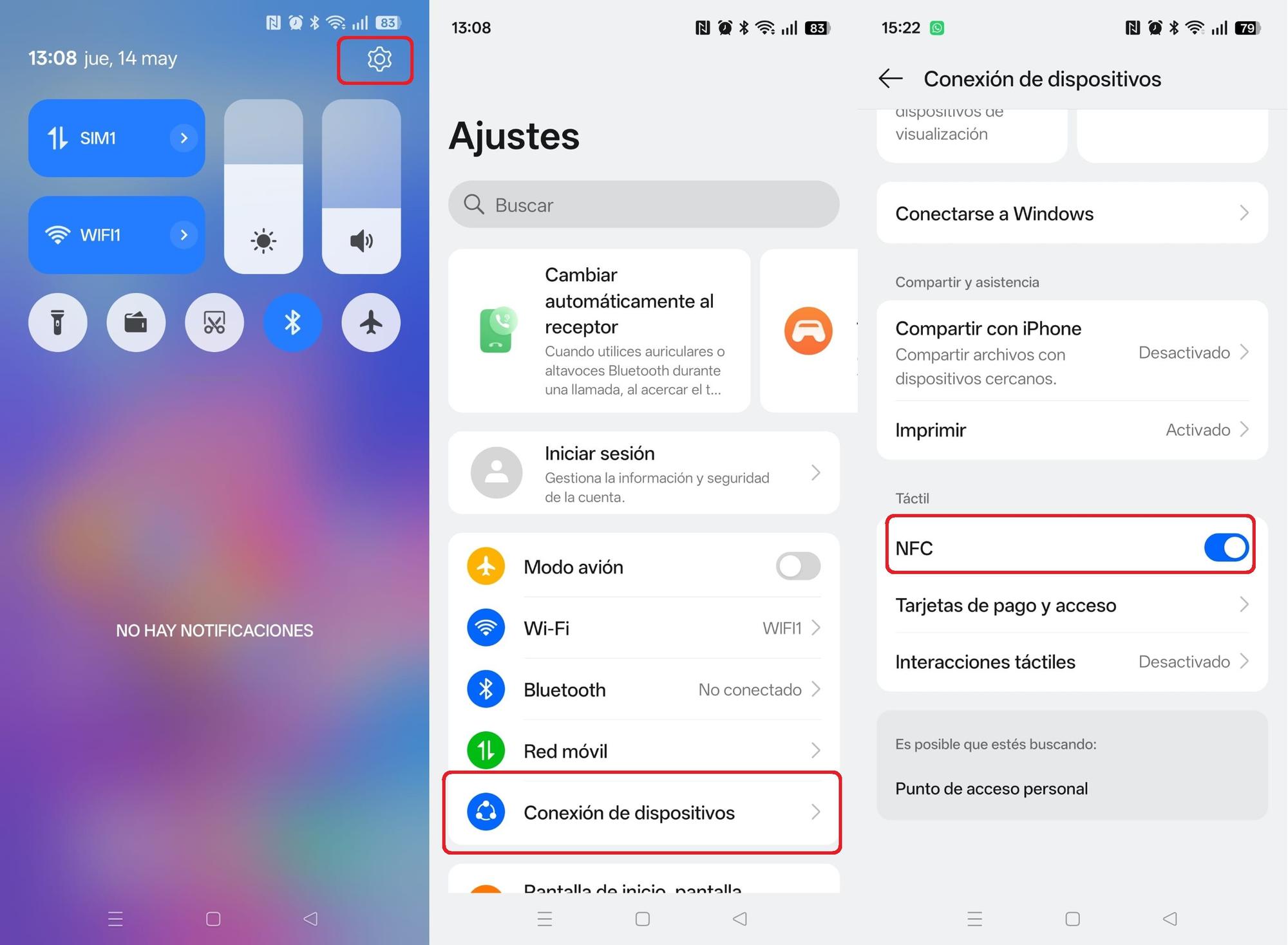 Los pasos para activar la 'Near Field Comunication' (NFC) en un móvil Android.