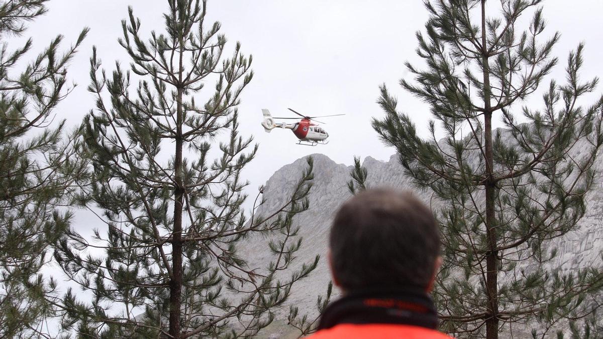 Imagen de archivo del helicóptero de la Ertzaintza participa en una búsqueda de montaña. / BORJA GUERRERO