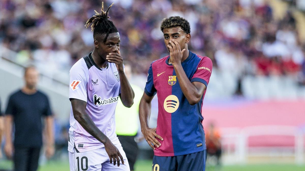 Nico Williams y Lamine Yamal pueden tener más cercanas sus conversaciones sobre el verde a partir del curso próximo. / EP