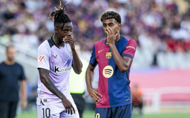 Nico Williams y Lamine Yamal pueden tener más cercanas sus conversaciones sobre el verde a partir del curso próximo. / EP