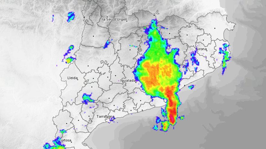 Imagen de radar de la evolución de la DANA en Catalunya.