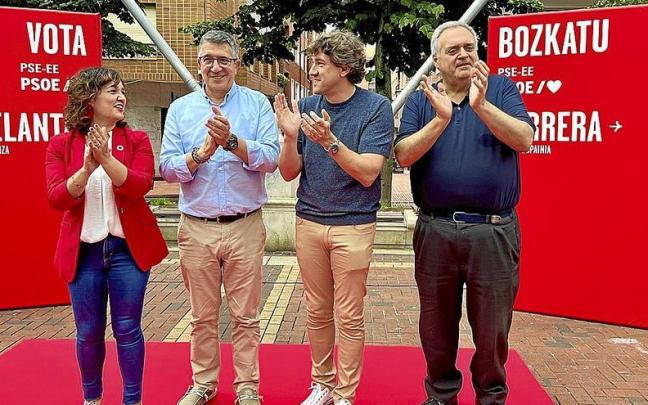 María Guijarro, Patxi López, Eneko Andueza y Txema Oleaga, ayer en Sestao. | FOTO: PSE