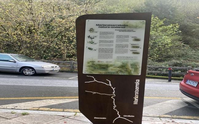 El panel instalado por los ayuntamientos de Beasain y Ordizia sobre Mariaratserreka.