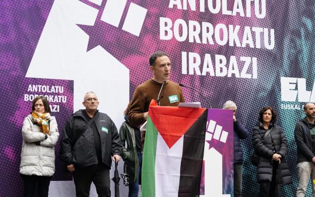 El secretario general de ELA, Mitxel Lakuntza, en el Día del Trabajador.