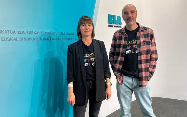 El responsable de euskera del sindicato ELA, Pello Igeregi, y la responsable de Industria y Construcción, Arrate Elkoro.