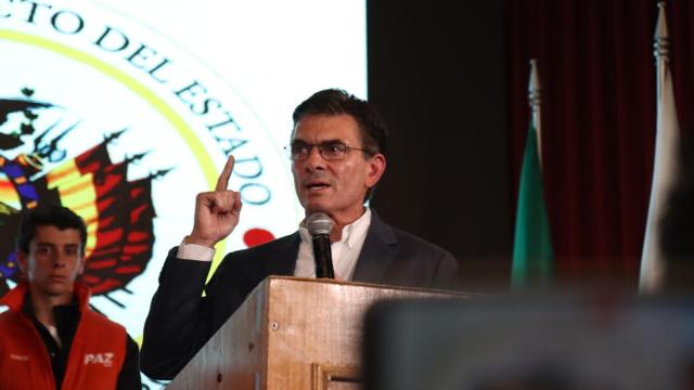 Center-right senator and presidential candidate for the Christian Democratic Party (PDC), Rodrigo Paz, celebrates his preliminary victory in Bolivias presidential runoff election.