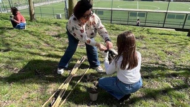 Escolares de Basauri en una edición anterior de la jornada de plantación