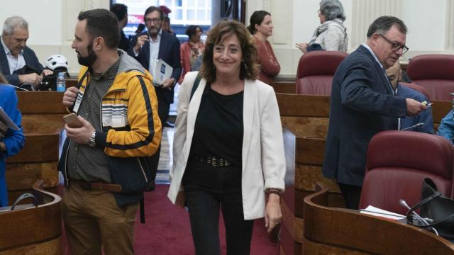 Eva Lopez de Arroyabe (EH Bildu) accede a un Pleno de las Juntas Generales.