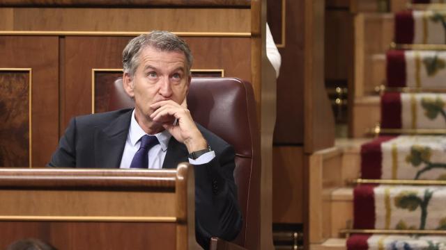 El presidente del Partido Popular, Alberto Núñez Feijóo, durante una sesión plenaria, en el Congreso de los Diputados