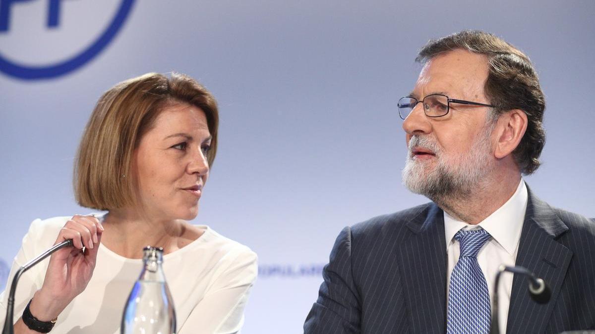 María Dolores de Cospedal y Mariano Rajoy durante una Junta Directiva Nacionanal del PP.