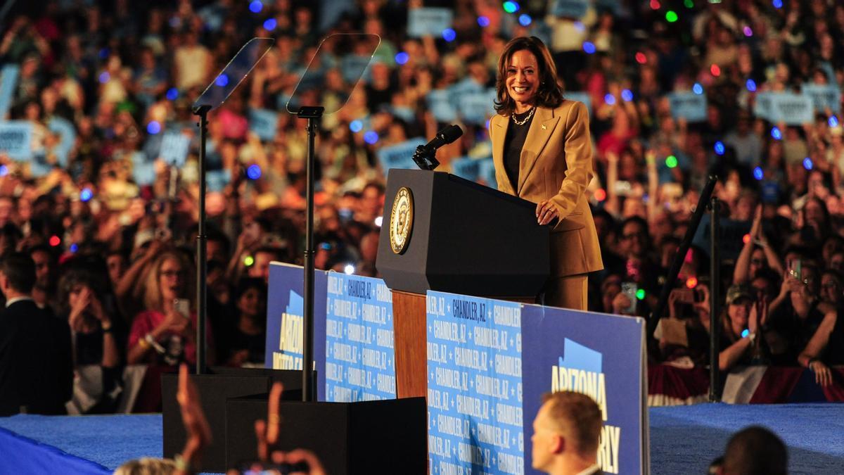 La candidata demócrata a la Casa Blanca, Kamala Harris, durante un acto electoral.