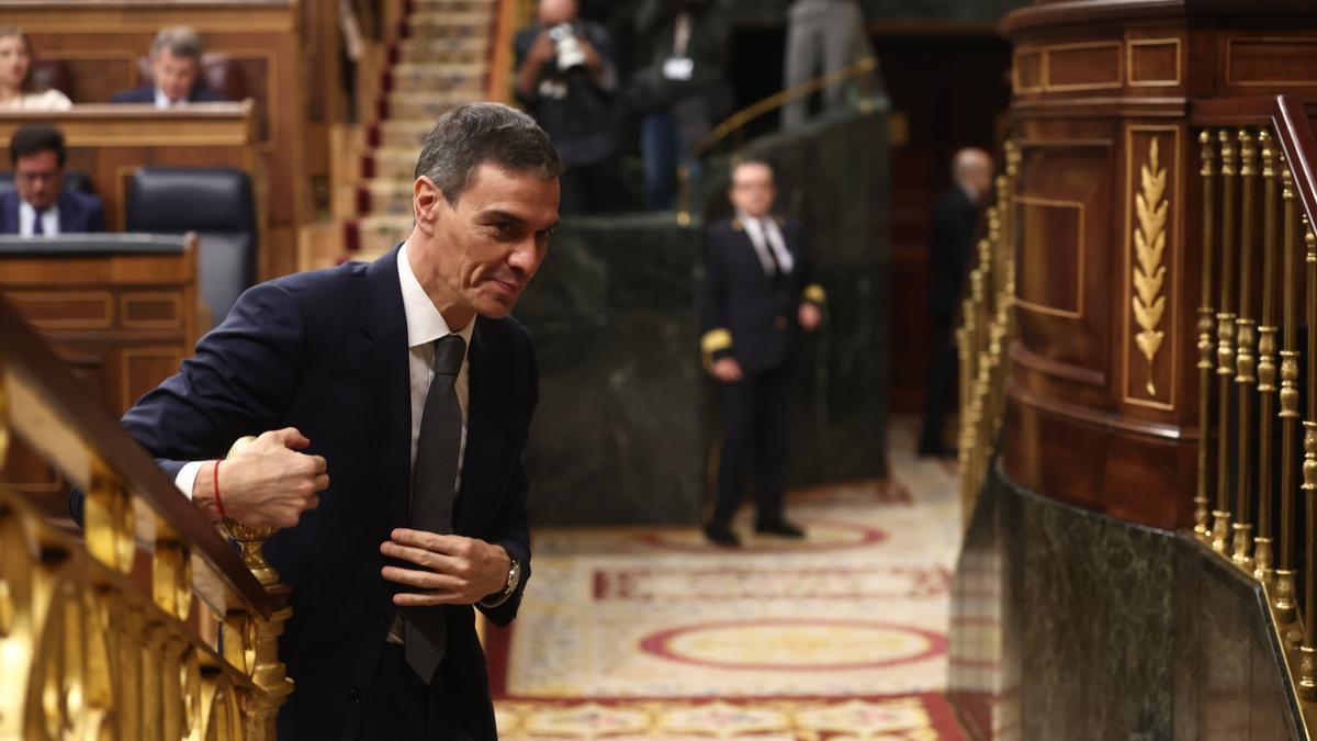 Pedro Sánchez, antes de su comparecencia en el Congreso.