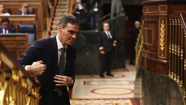Pedro Sánchez, antes de su comparecencia en el Congreso.