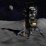 Ilustración artística del módulo de aterrizaje Odiseo en la Luna.