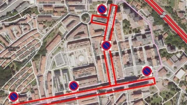 Mapa del casco urbano de Galdakao y las calles afectadas por la San Silvestre