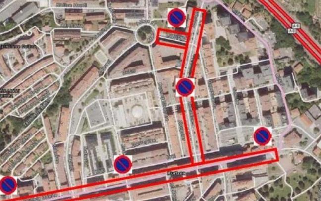 Mapa del casco urbano de Galdakao y las calles afectadas por la San Silvestre