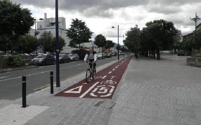 Un ciclista, por el bidegorri que discurre por la Alameda.