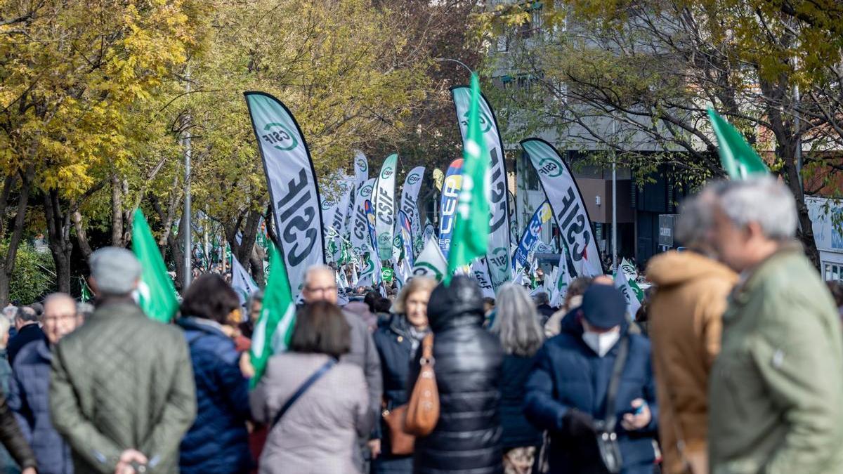 Decenas de personas durante una concentración de CSIF frente a la Dirección General de Muface de Madrid.