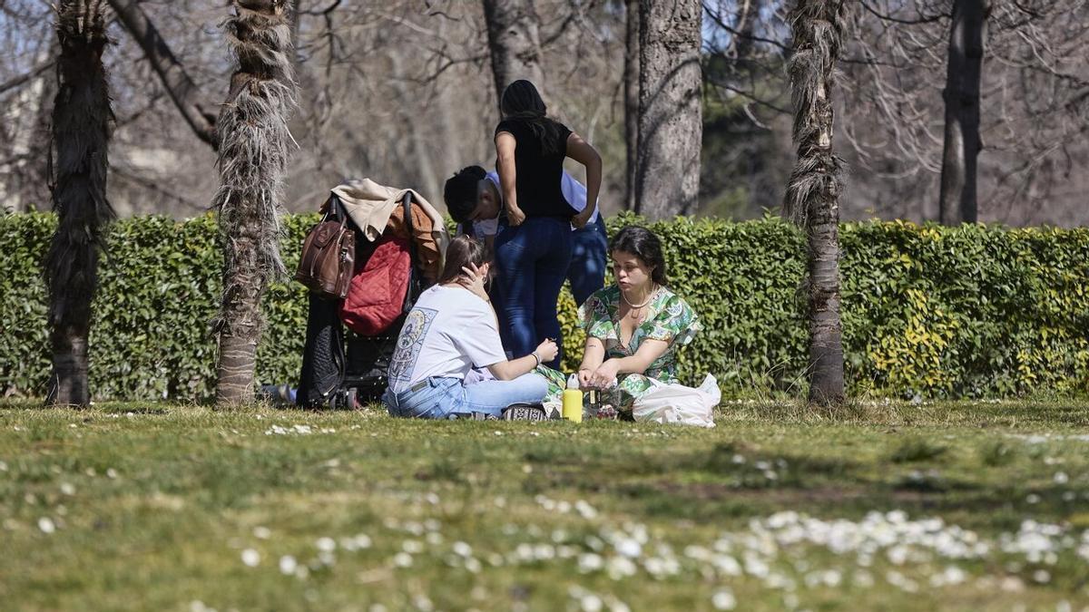 Jóvenes disfrutando del sol en un parque.