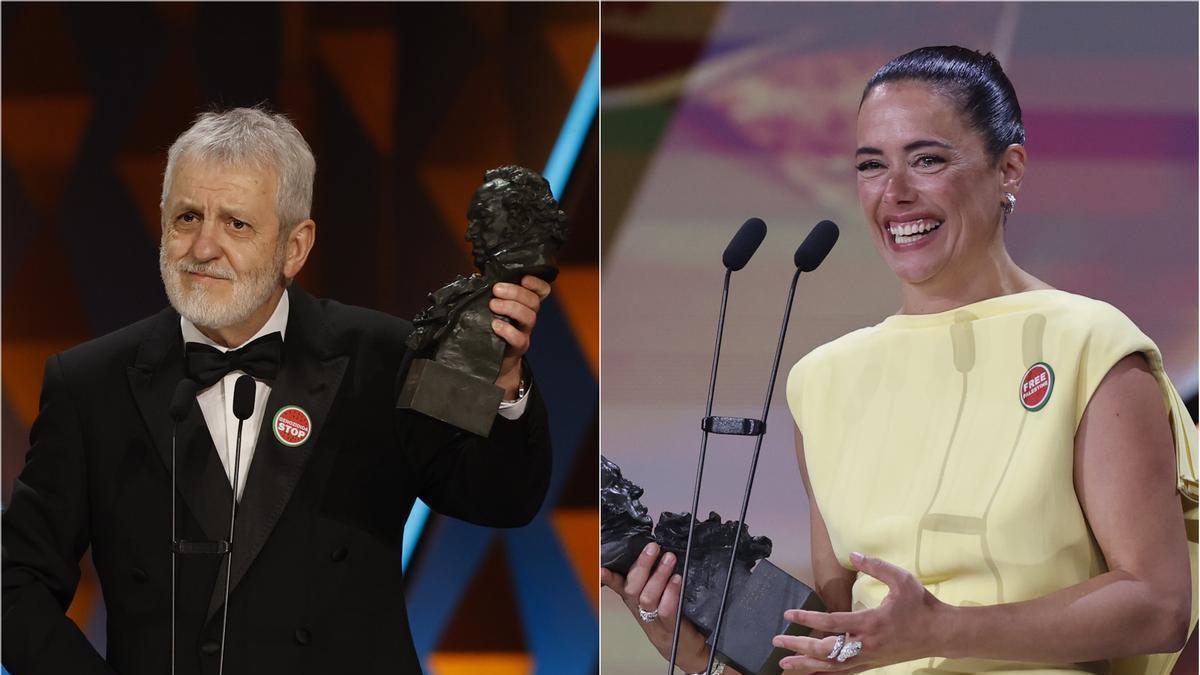 Soroiz y López Arnaiz con sus Goya en la gala celebrada este sábado en Barcelona.