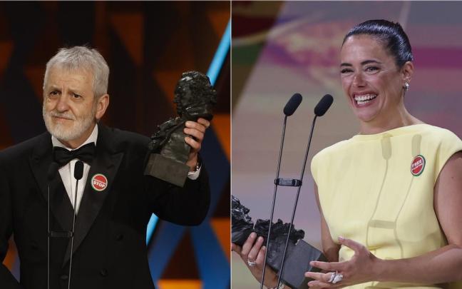 Soroiz y López Arnaiz con sus Goya en la gala celebrada este sábado en Barcelona.