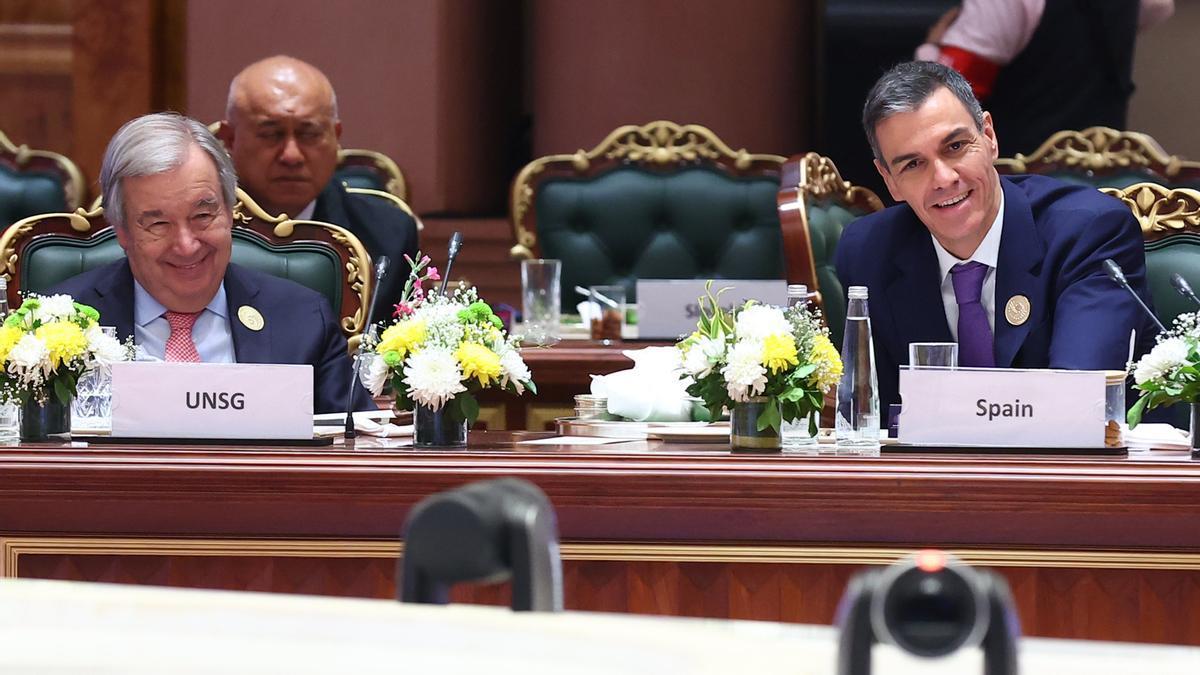 Sánchez, durante su comparecencia en India.