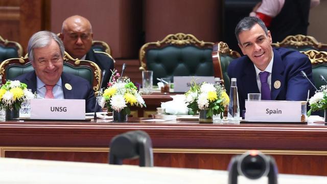 Sánchez, durante su comparecencia en India.