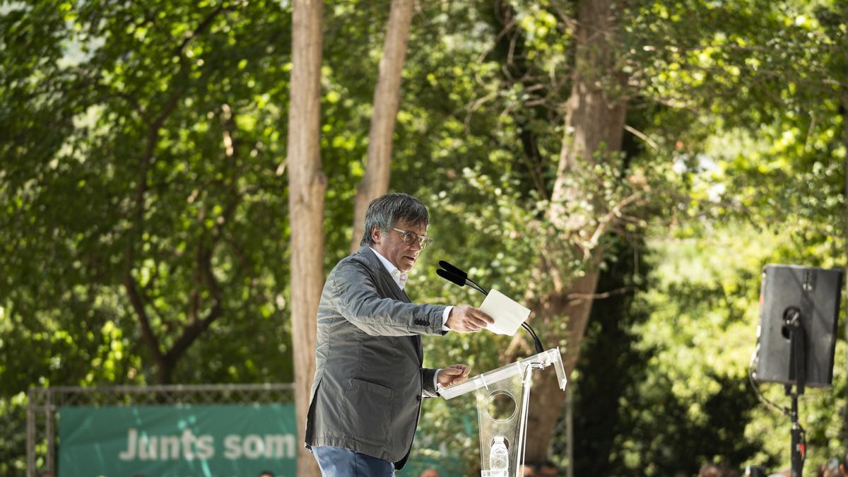 El expresident Carles Puigdemont interviene en el acto celebrado en Els Banys i Palaldà.