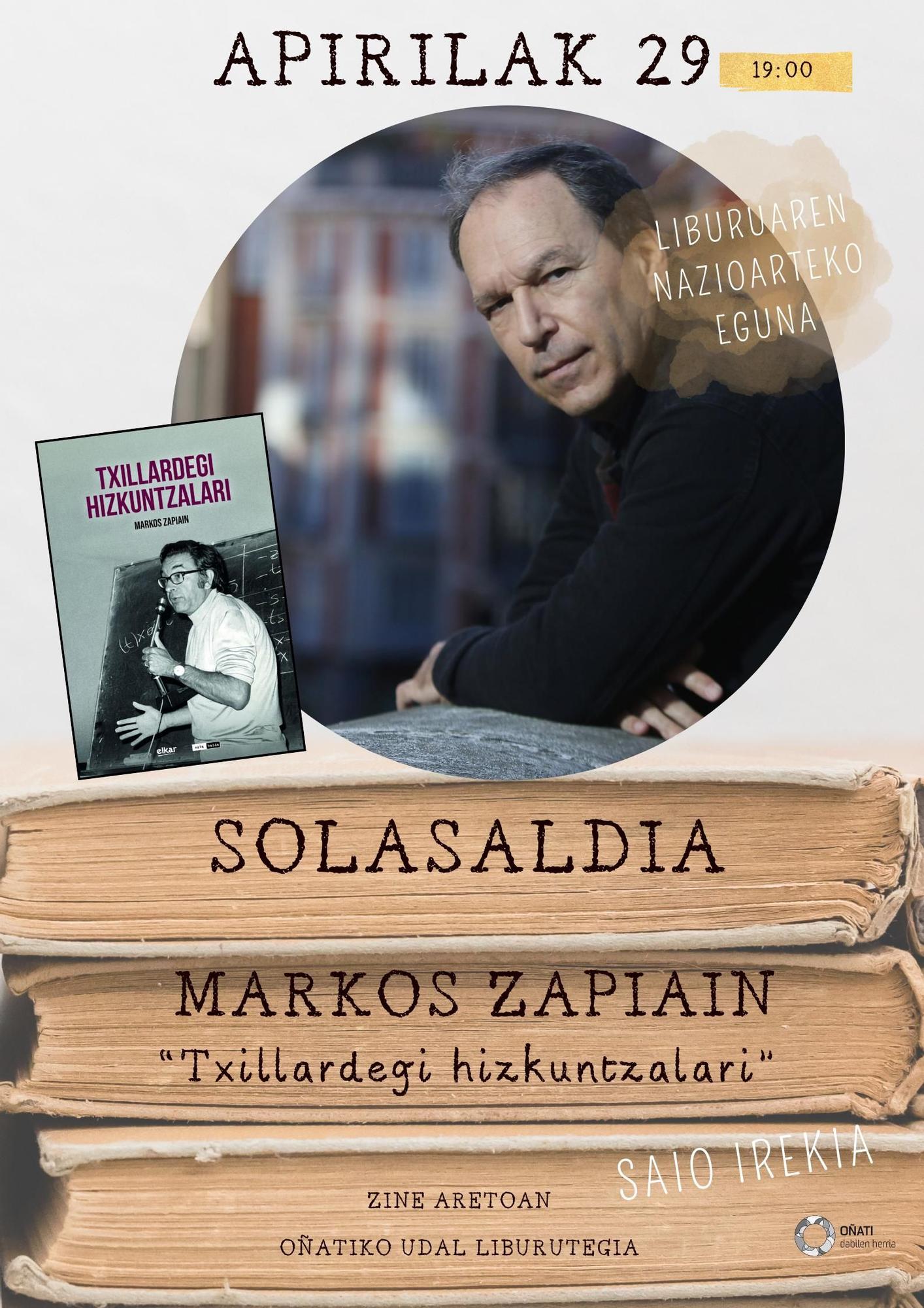 Udal liburutegiak Markos Zapiain gonbidatu du, Liburuaren Eguneko ekitaldien barruan.