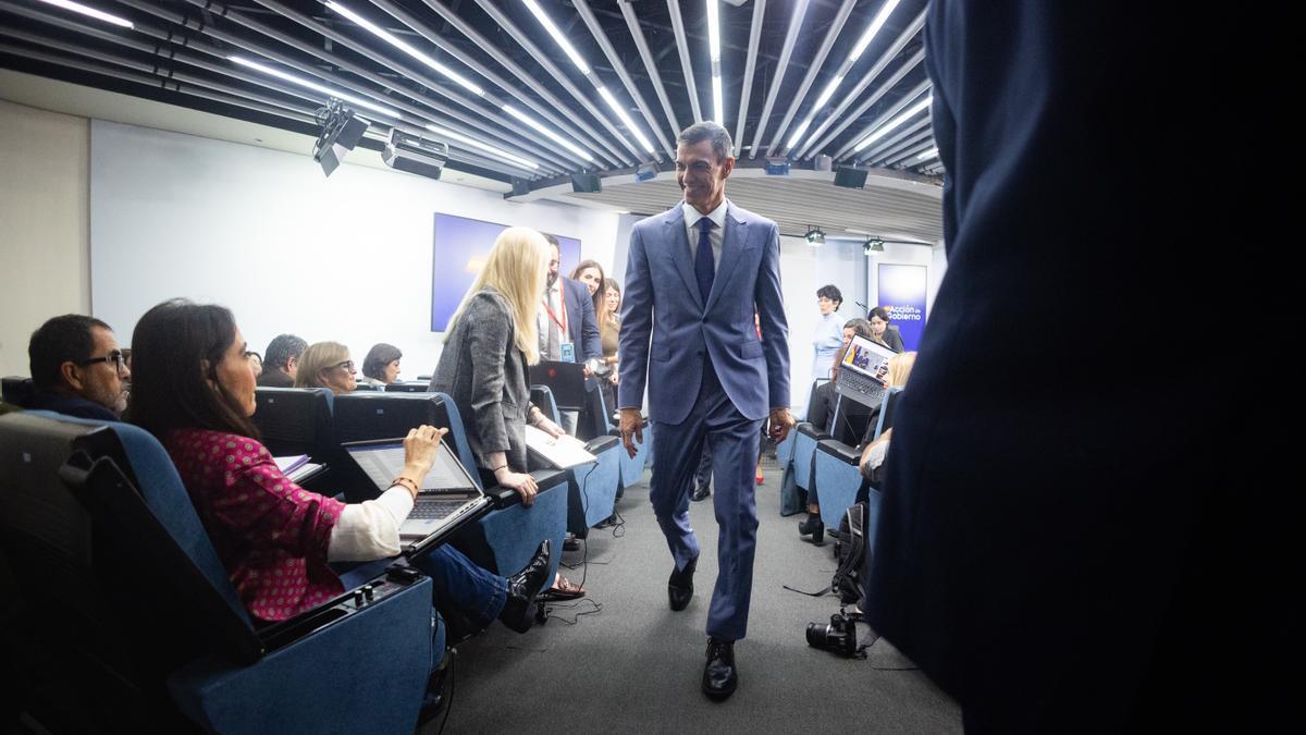 El presidente del Gobierno, Pedro Sánchez, durante la rueda de prensa posterior al Consejo de Ministros.