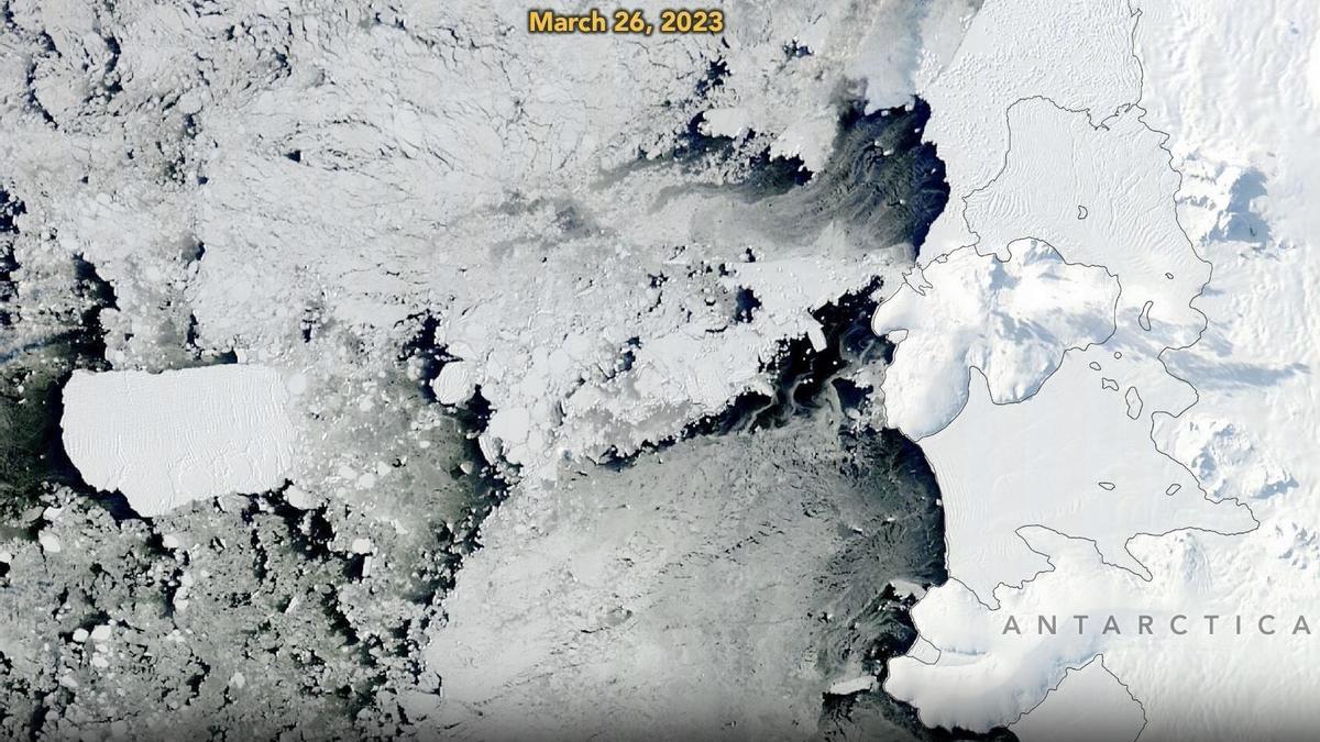 Imagen por satélite del iceberg B-22A, en la Antártida.