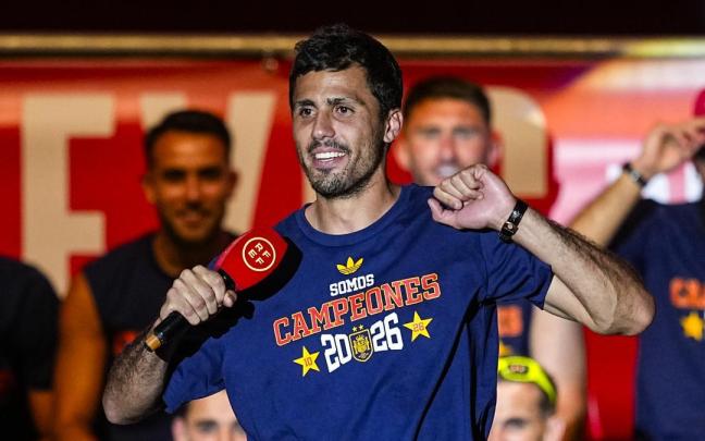 Rodri, durante la celebración del Mundial.