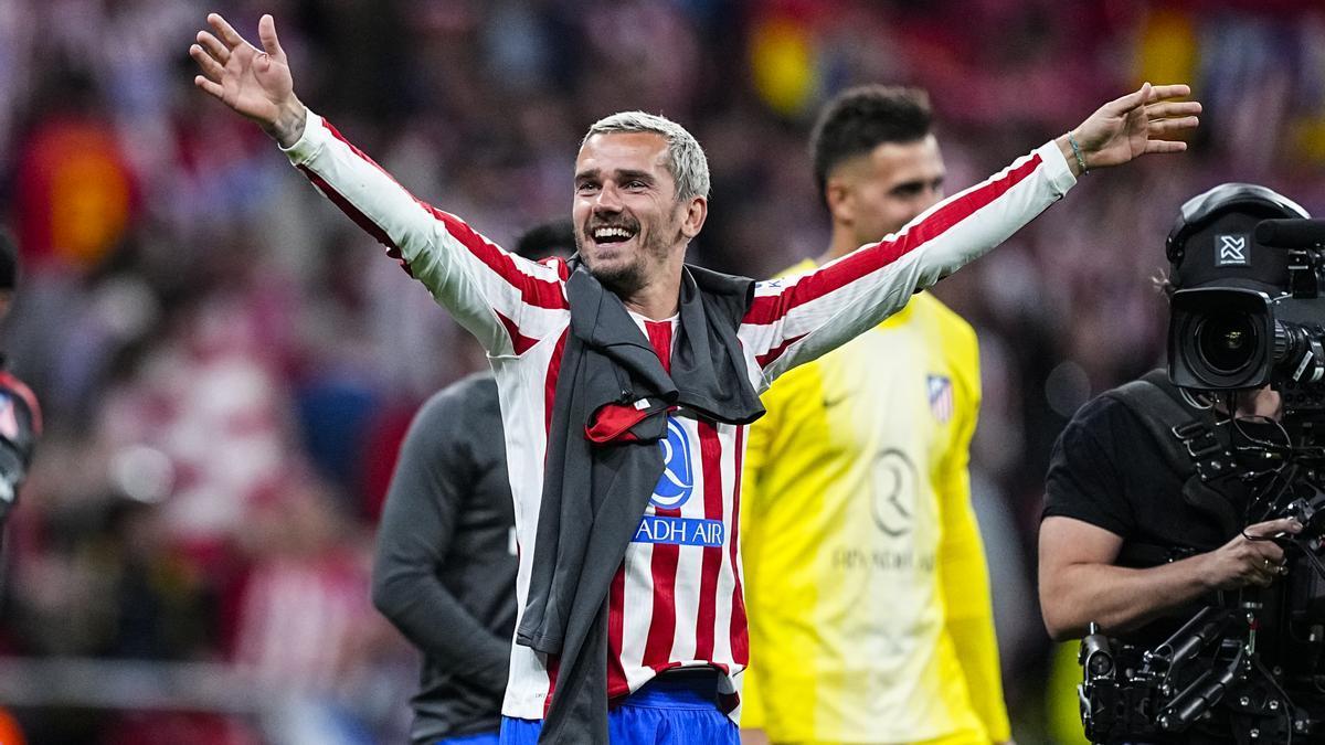 El futbolista del Atlético de Madrid Antoine Griezmann, celebrando el pase a semifinales de la Champions League.