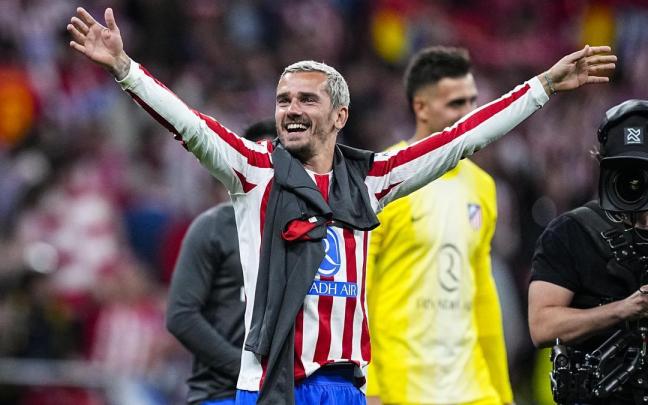 El futbolista del Atlético de Madrid Antoine Griezmann, celebrando el pase a semifinales de la Champions League.
