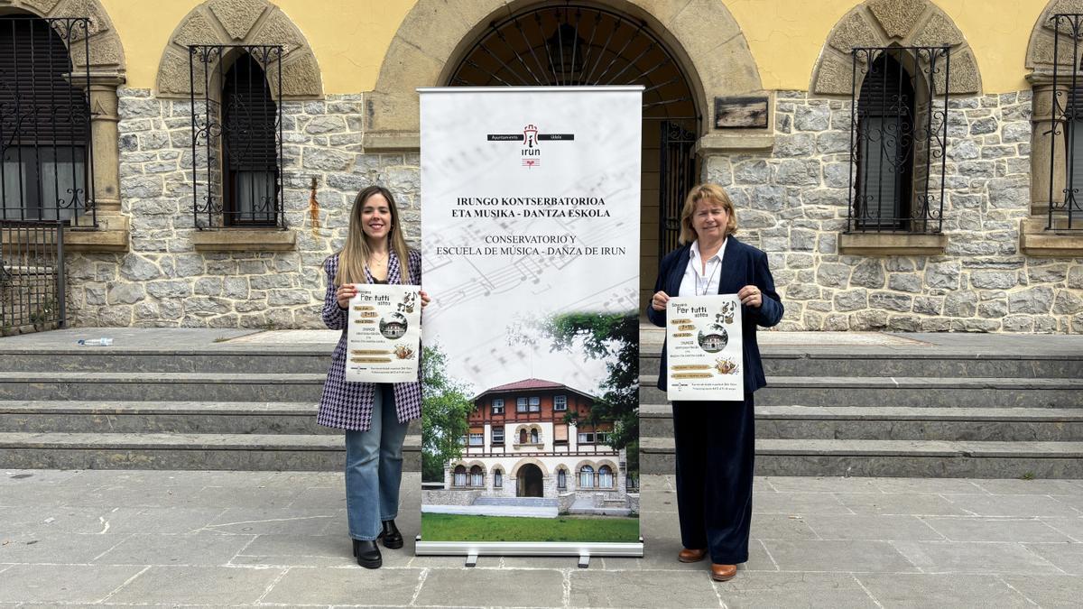 Sandra Caballero y Amaia Liceaga, esta mañana durante la presentación de la Semana Per Tutti en el Conservatorio.