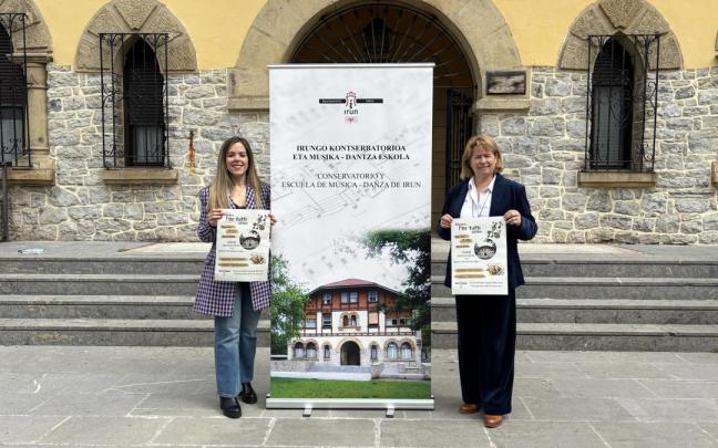 Sandra Caballero y Amaia Liceaga, esta mañana durante la presentación de la Semana Per Tutti en el Conservatorio.
