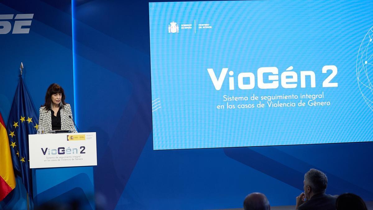 La ministra de Igualdad, Ana Redondo, durante la presentación en enero del sistema Viogén2.