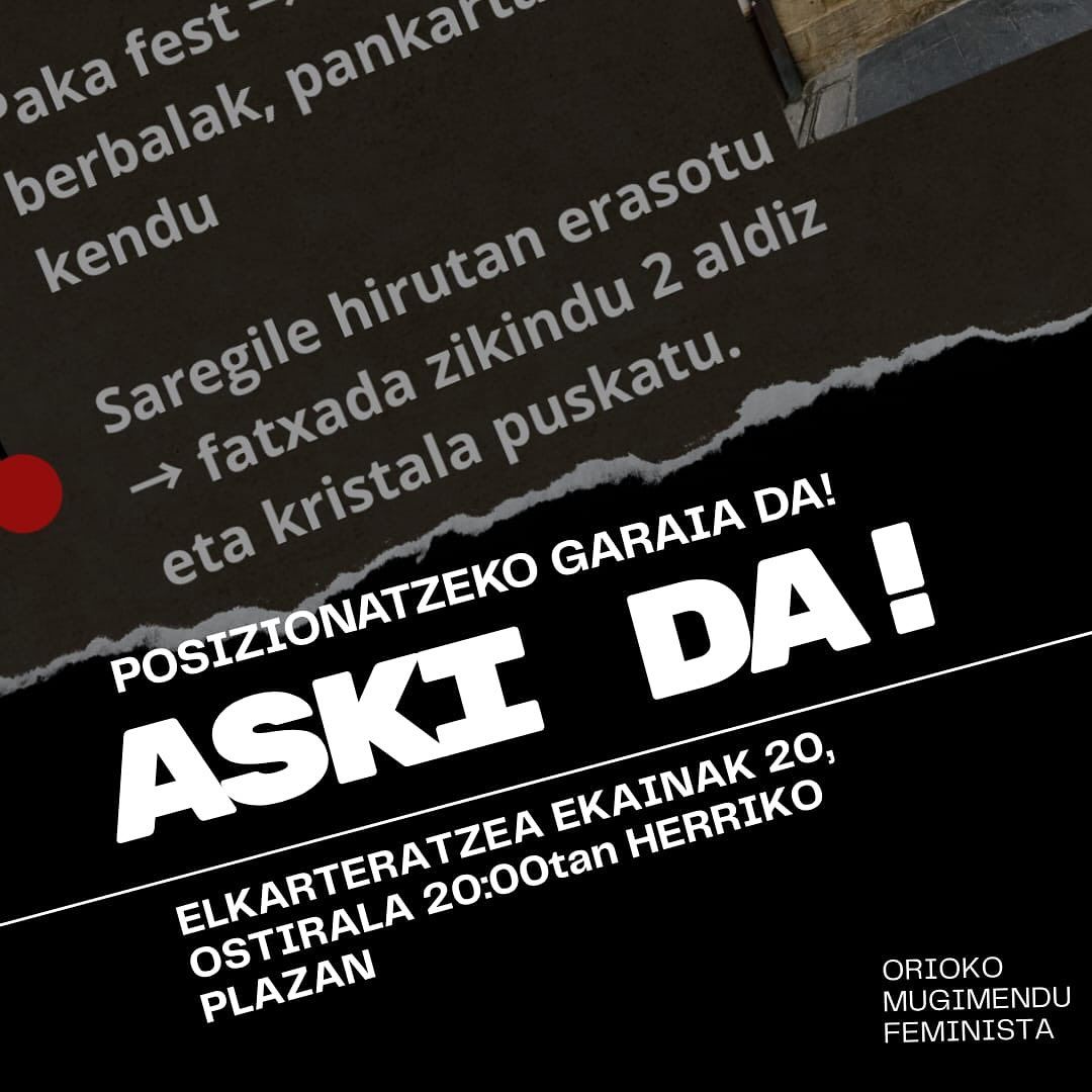 Cartel de la concentración de este viernes en Orio.