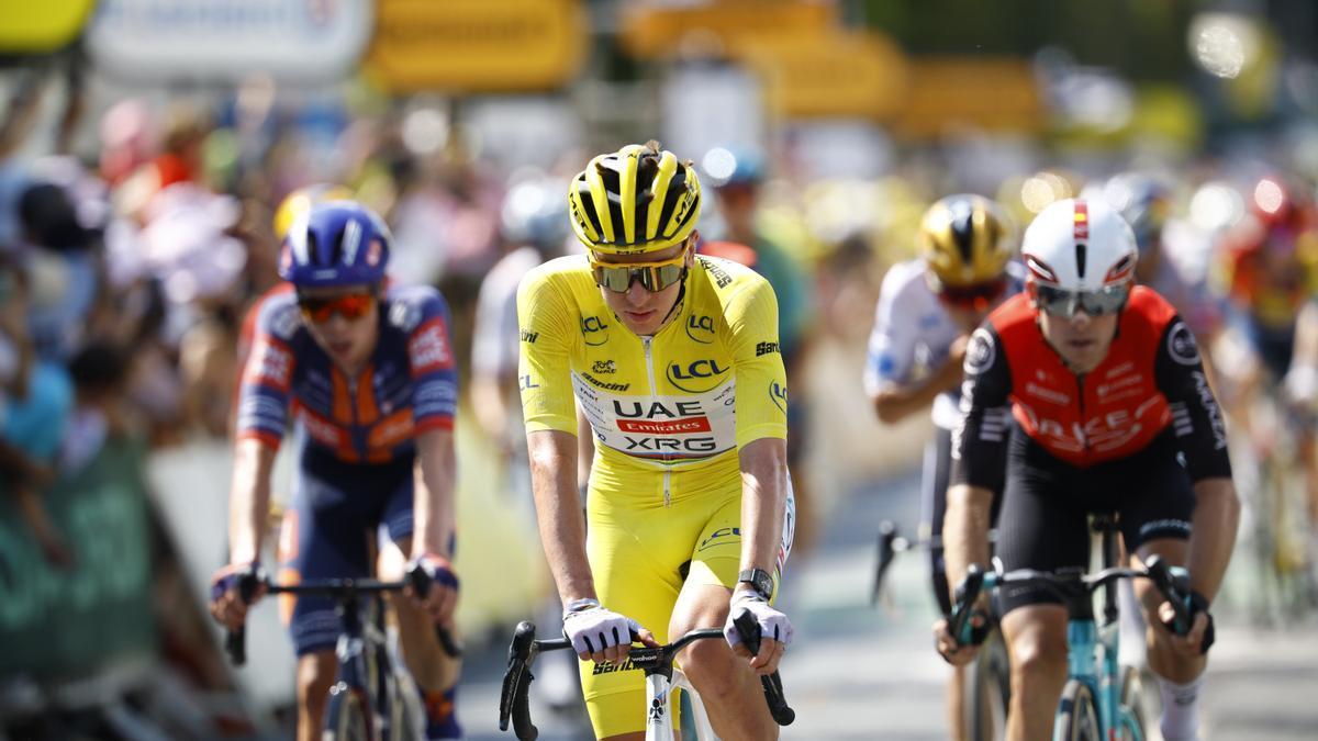 Tadej Pogacar, a su llegada a meta.