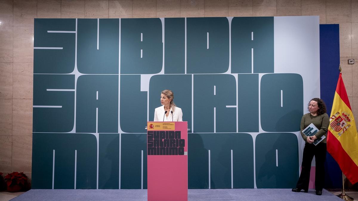 Yolanda Díaz, durante la presentación del IV Informe de la Comisión Asesora para actualizar el SMI en 2026.