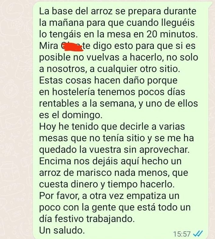 La respuesta del hostelero.