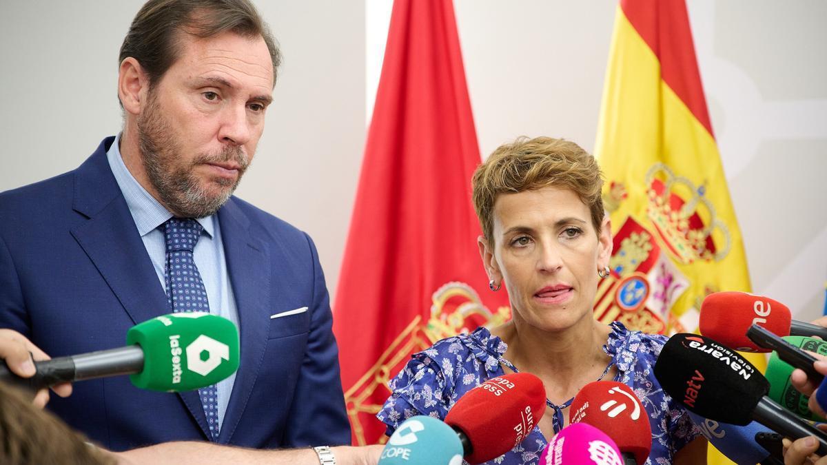 El ministro española de Transportes, Óscar Puente, y la presidenta de Navarra, María Chivite, dos de los protagonistas de las últimas horas en X