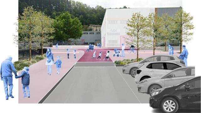 El espacio peatonal con arbolado que se plantea en la conexión entre Basabeazpi e Iralabarri, a la altura del polígono Basabe.