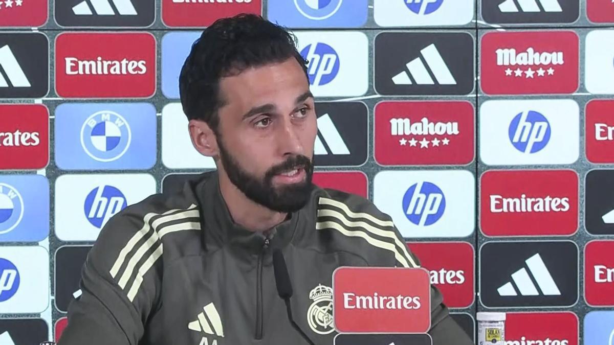 Álvaro Arbeloa, durante la comparecencia en rueda de prensa de hoy.