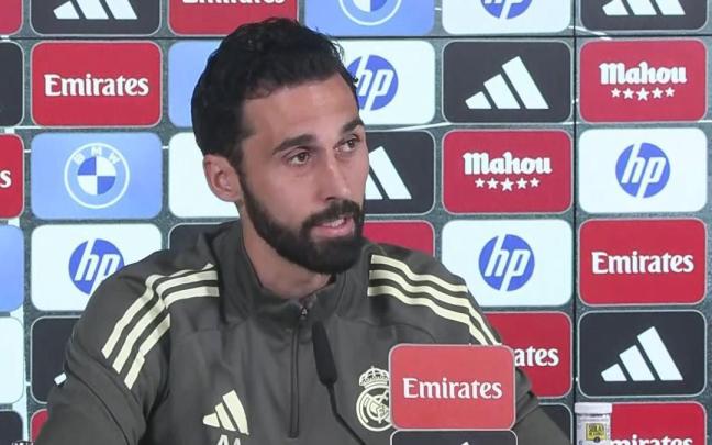 Álvaro Arbeloa, durante la comparecencia en rueda de prensa de hoy.