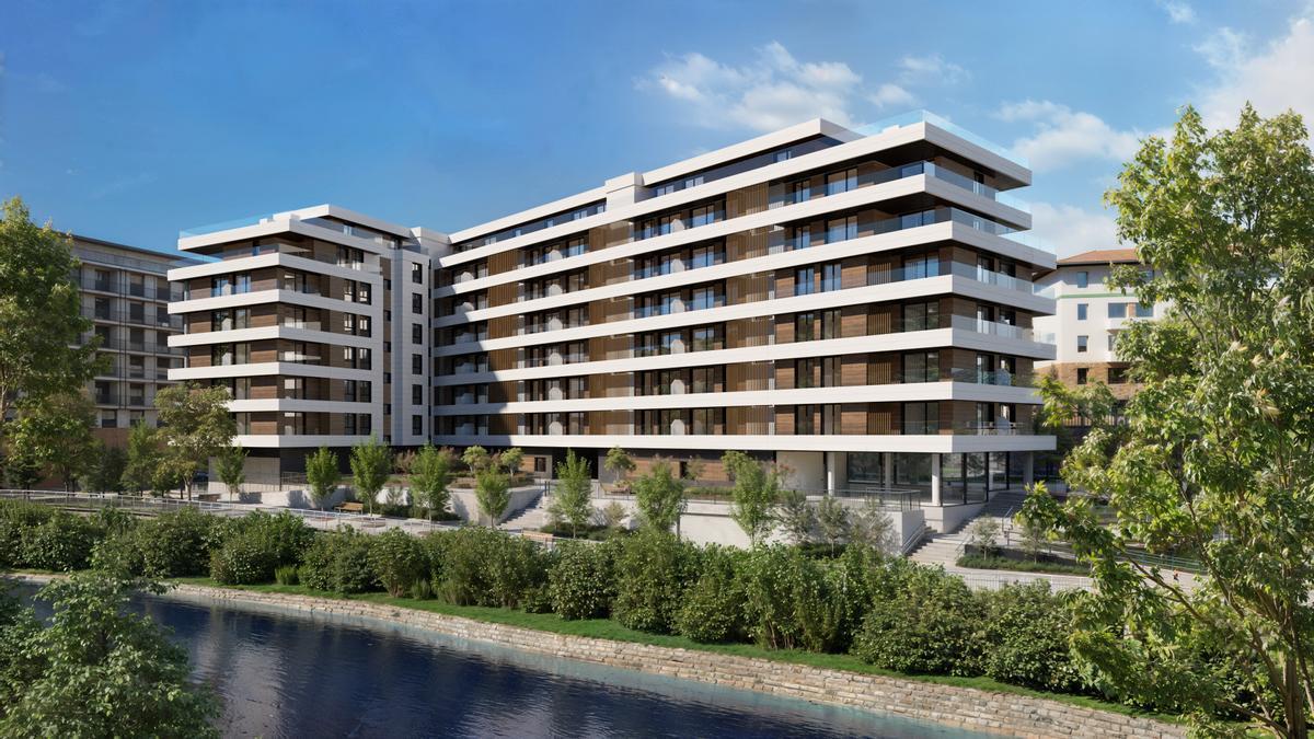 El futuro edificio, con forma de ‘L’, contará con siete plantas y cinco portales.