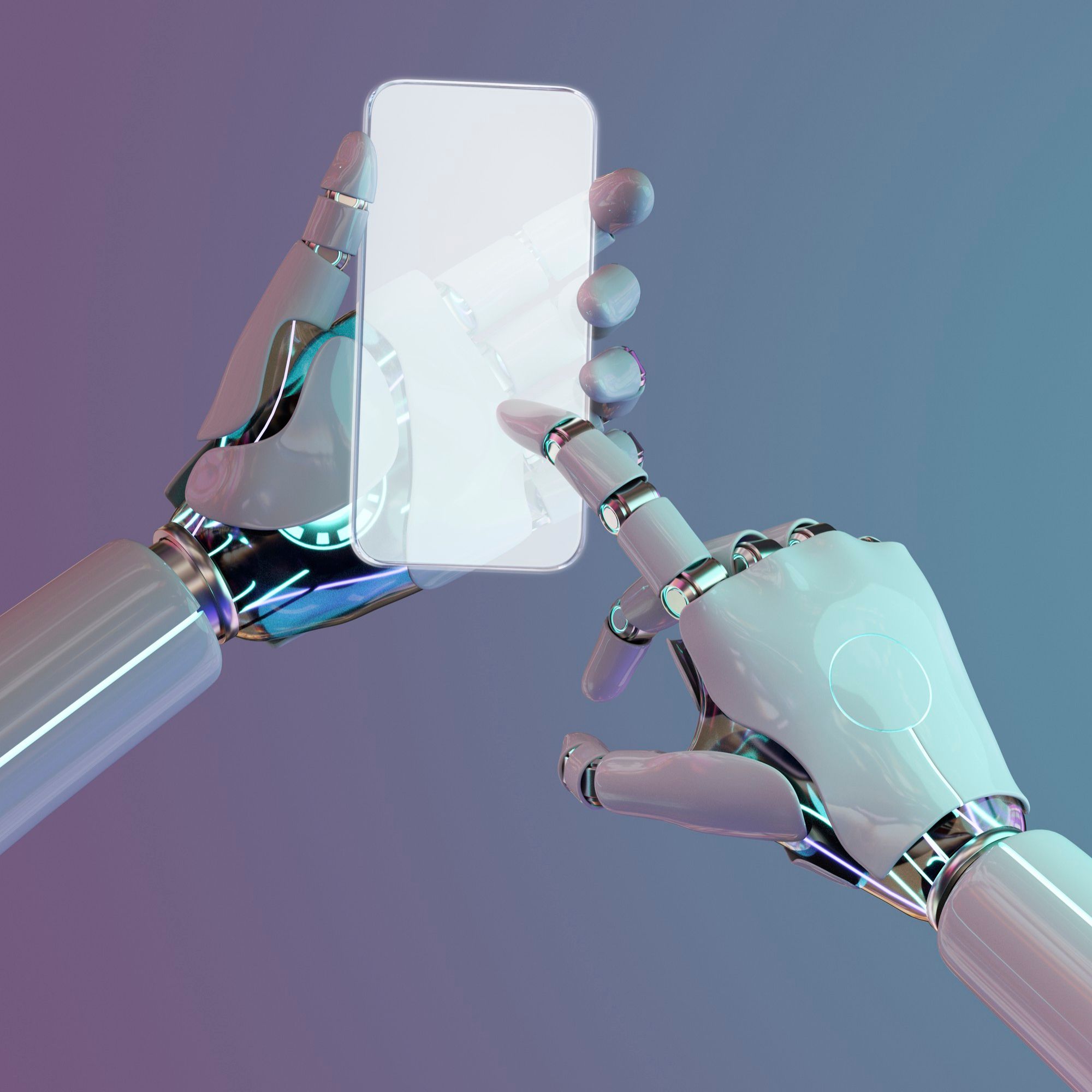 Recreación de un robot manejando un teléfono móvil.