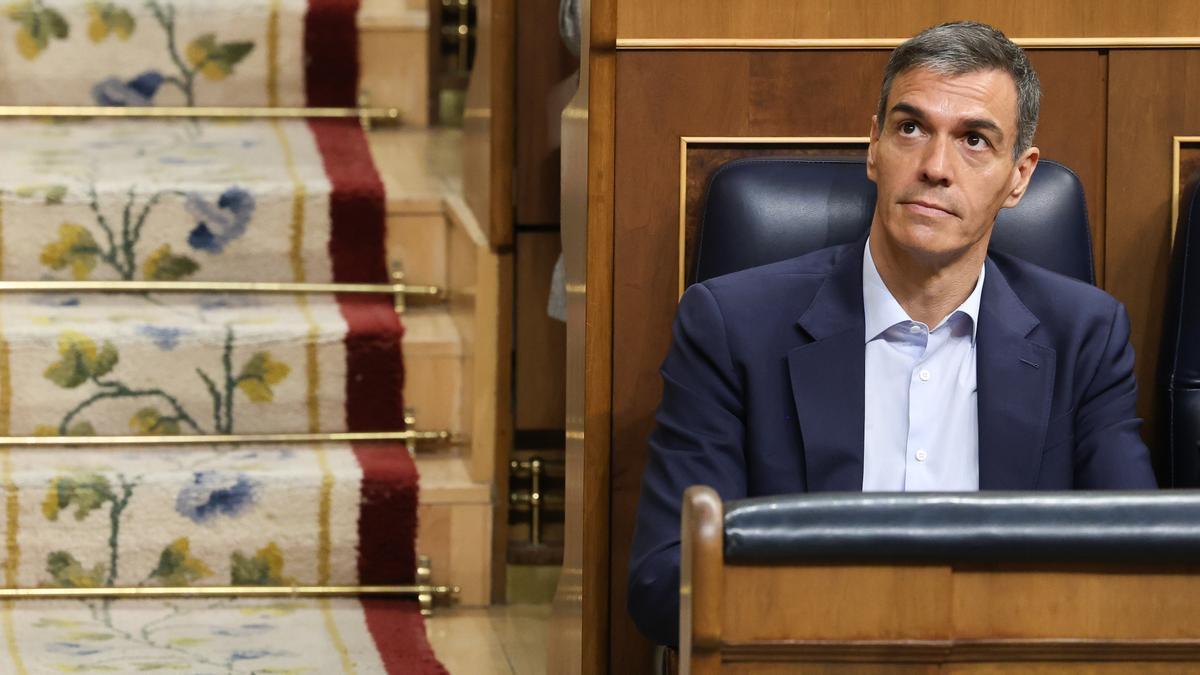 El presidente del Gobierno español, Pedro Sánchez, durante una sesión de control al Gobierno.