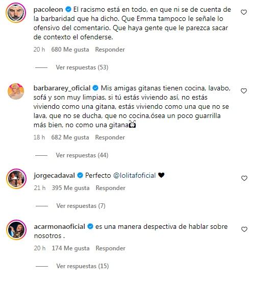 Las reacciones de algunos famosos al post de Lolita.